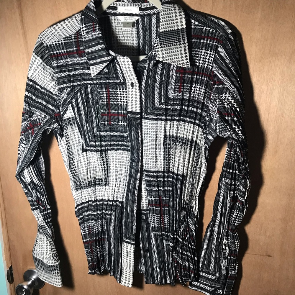 Crinkle stretch button-down blouse